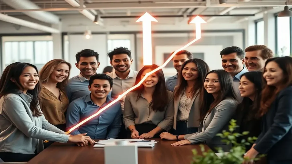 Profesionales colaboran por crecimiento en oficina moderna