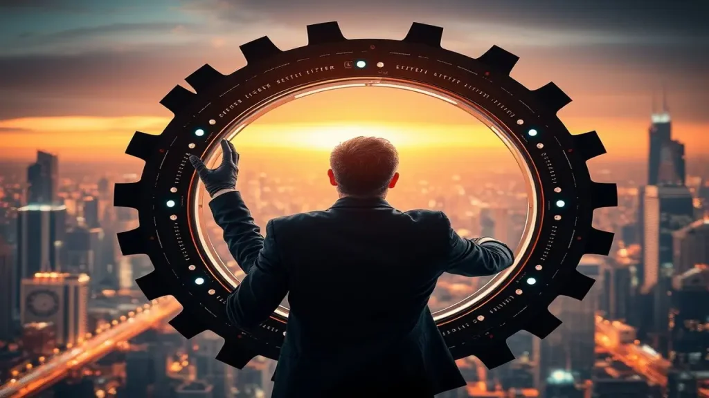 Innovación urbana: persona, engranaje luminoso, colaboración