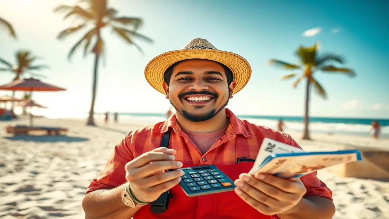 México: playa feliz, sol, palmeras, pesos