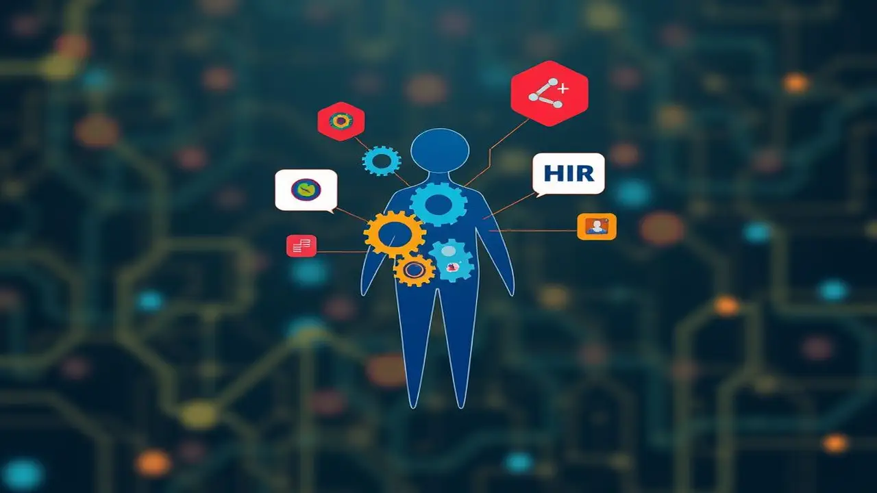 Ícono RRHH moderno: persona, engranajes y pensamiento
